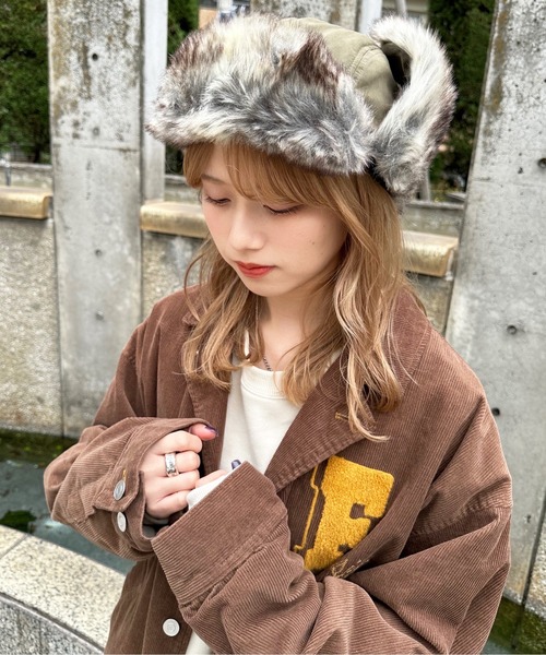 DOUBLE NAME（ダブルネーム）の「ウォッシャブルファーフライトキャップ（キャップ・レディース・ブラウン/ブラック/グレー・FREE）」の8枚目の写真