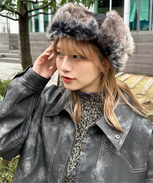 DOUBLE NAME（ダブルネーム）の「ウォッシャブルファーフライトキャップ（キャップ・レディース・ブラウン/ブラック/グレー・FREE）」の6枚目の写真