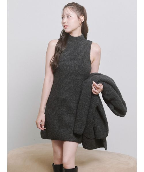 ワンピース Haruki セール】＜Harukiさんコラボ＞バックオープン起毛ニットミニワンピース