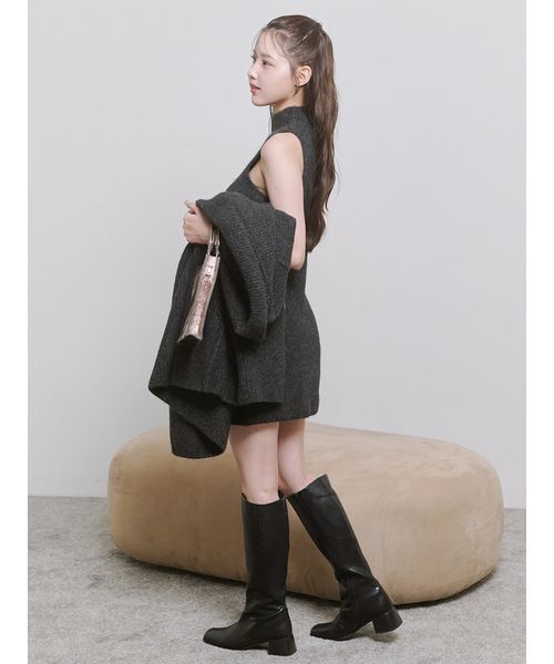 ＜Harukiさんコラボ＞バックオープン起毛ニットミニワンピース【セットアップ対応可能】
