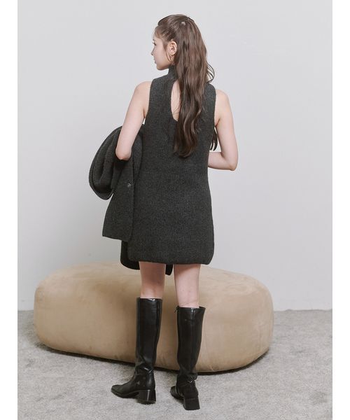 ＜Harukiさんコラボ＞バックオープン起毛ニットミニワンピース【セットアップ対応可能】