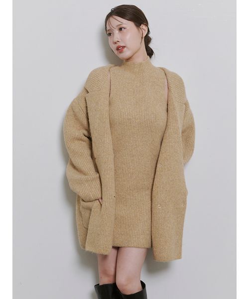 ＜Harukiさんコラボ＞バックオープン起毛ニットミニワンピース【セットアップ対応可能】