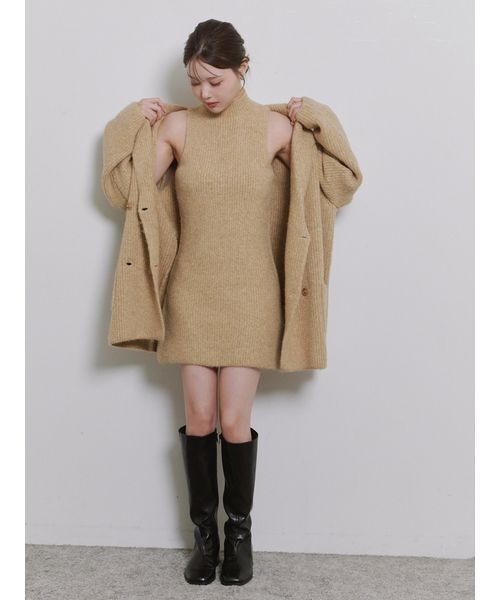 ＜Harukiさんコラボ＞バックオープン起毛ニットミニワンピース【セットアップ対応可能】