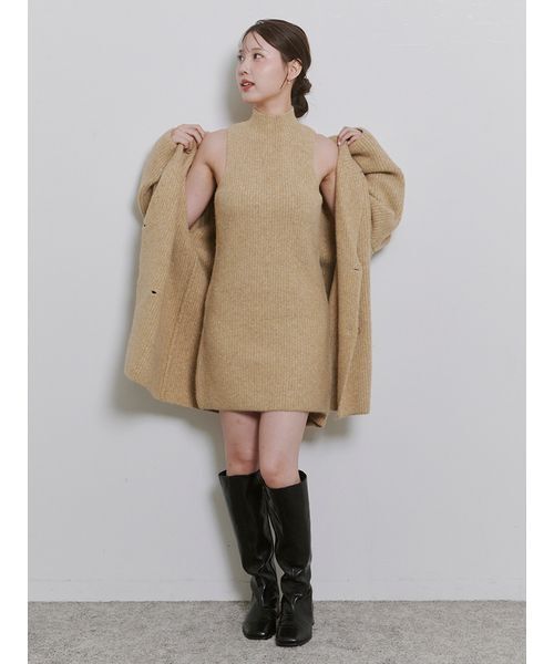 ＜Harukiさんコラボ＞バックオープン起毛ニットミニワンピース【セットアップ対応可能】