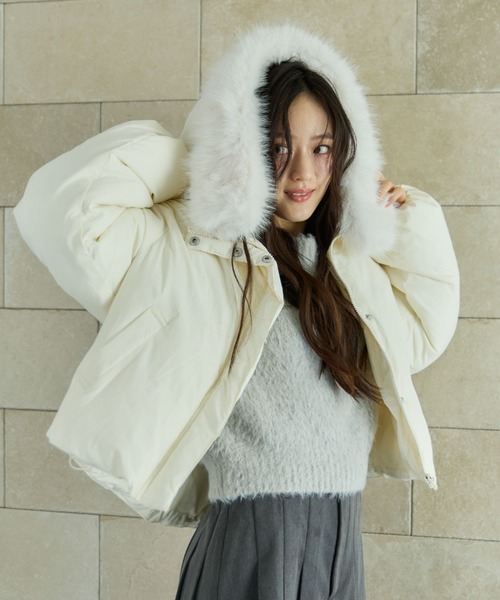 archives（アルシーヴ）の「２ｗａｙファーフードショート中綿ブルゾン（ブルゾン・レディース・アイボリー/ブラック・MEDIUM）」の7枚目の写真