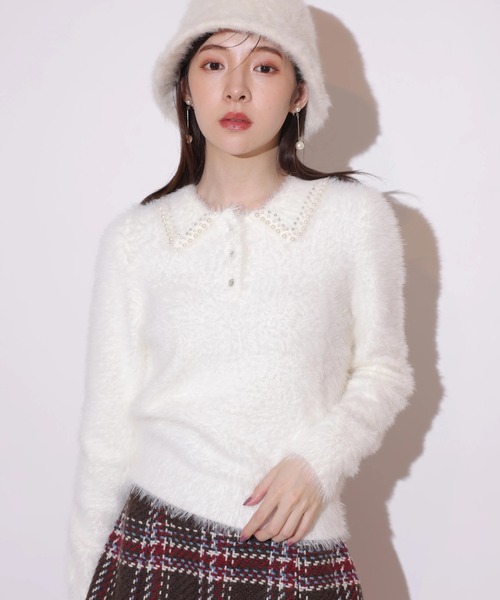 Rirandture(リランドチュール)の「パールビジュー衿フェザーニット(ニット/セーター・レディース・ホワイト/ピンク/ミント・2)」の21枚目の写真