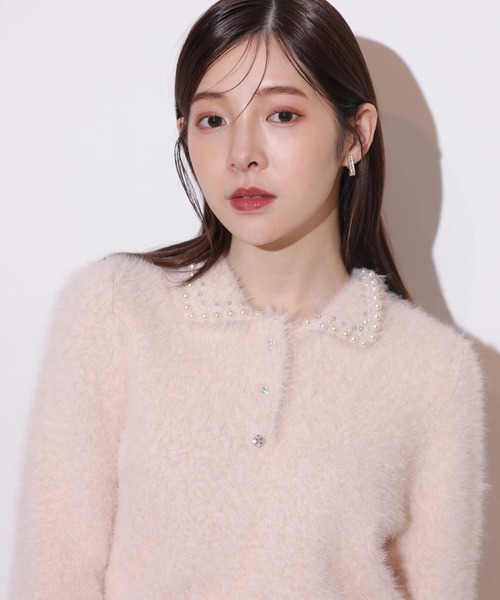 Rirandture パールビジュー衿フェザーニット Rirandture（リランドチュール）の「パールビジュー衿フェザーニット