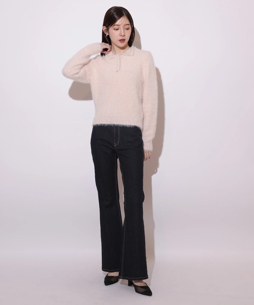 Rirandture（リランドチュール）の「パールビジュー衿フェザーニット