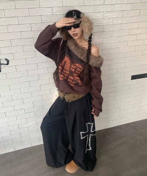 DEVICE(デバイス)の「ウエスト ファー クロス ルーズ パンツ(その他パンツ・レディース・ブラック・FREE)」の11枚目の写真