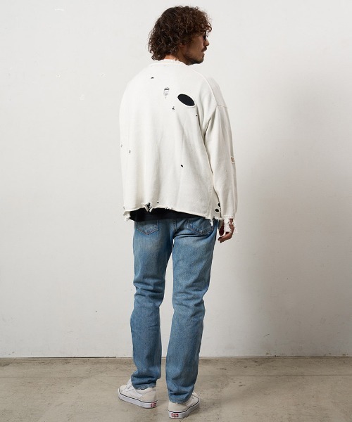 STUD MUFFIN（スタッドマフィン）の「mcg3742-ローゲージコットンヤーン ダメージカーディガン(614-04163)（カーディガン/ボレロ・メンズ・ベージュ/ブラック/オフホワイト・2/3/4）」の12枚目の写真