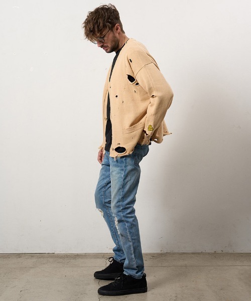 STUD MUFFIN（スタッドマフィン）の「mcg3742-ローゲージコットンヤーン ダメージカーディガン(614-04163)（カーディガン/ボレロ・メンズ・ベージュ/ブラック/オフホワイト・2/3/4）」の16枚目の写真