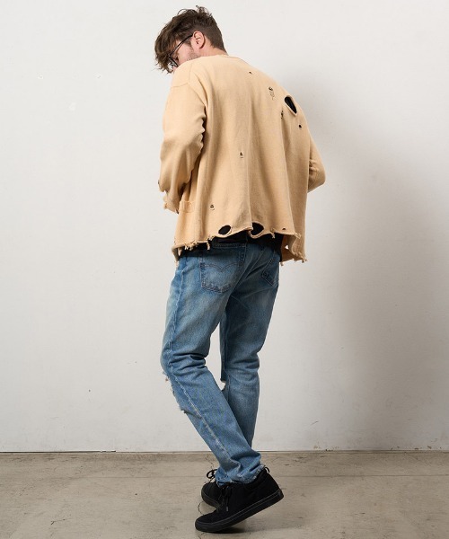 STUD MUFFIN（スタッドマフィン）の「mcg3742-ローゲージコットンヤーン ダメージカーディガン(614-04163)（カーディガン/ボレロ・メンズ・ベージュ/ブラック/オフホワイト・2/3/4）」の17枚目の写真