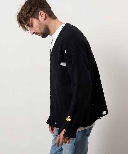 STUD MUFFIN（スタッドマフィン）の「mcg3742-ローゲージコットンヤーン ダメージカーディガン(614-04163)（カーディガン/ボレロ・メンズ・ベージュ/ブラック/オフホワイト・2/3/4）」の19枚目の写真