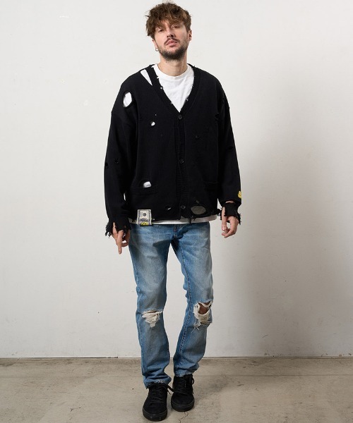 STUD MUFFIN（スタッドマフィン）の「mcg3742-ローゲージコットンヤーン ダメージカーディガン(614-04163)（カーディガン/ボレロ・メンズ・ベージュ/ブラック/オフホワイト・2/3/4）」の20枚目の写真