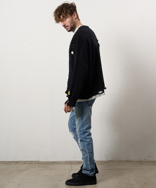 STUD MUFFIN（スタッドマフィン）の「mcg3742-ローゲージコットンヤーン ダメージカーディガン(614-04163)（カーディガン/ボレロ・メンズ・ベージュ/ブラック/オフホワイト・2/3/4）」の21枚目の写真
