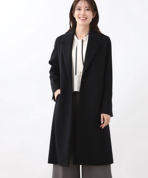 選べる6色】テーラードカラーロングウール混コート（チェスターコート