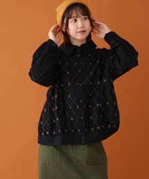 EMAGO 格子お花刺繍カーデ