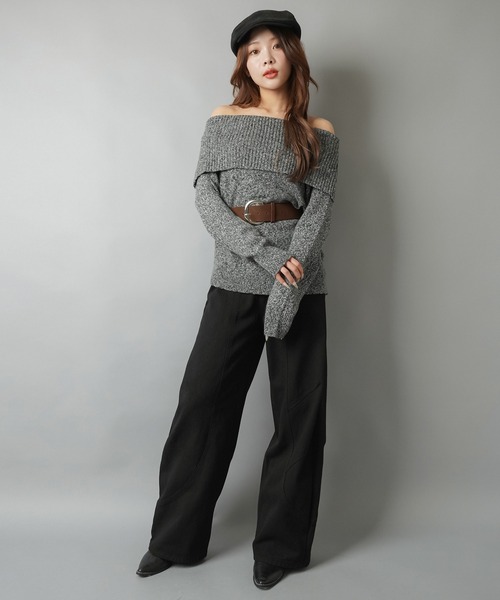 SPINNS(スピンズ)の「ベルト付きオフショルニット(ニット/セーター・レディース・ブラック/ベージュ/ブラウン・ONESIZE)」の7枚目の写真