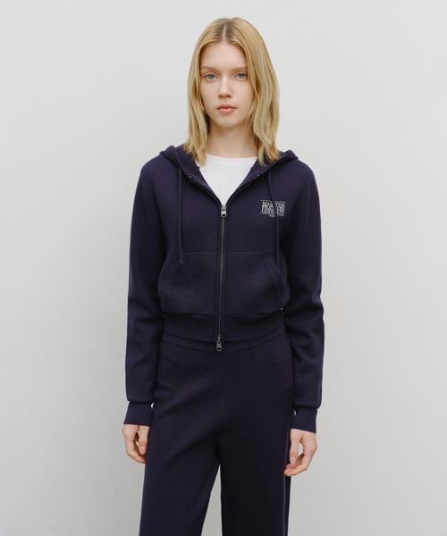 W CLASSIC LOGO CROP KNIT HOODIE ZIPUP — укорочённое худи на молнии