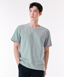 男性ネック変形スリット半袖Tシャツ-DBZK5807C0S