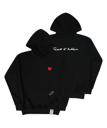 [UNISEX]図面ハートバックロゴフードティー_ブラック