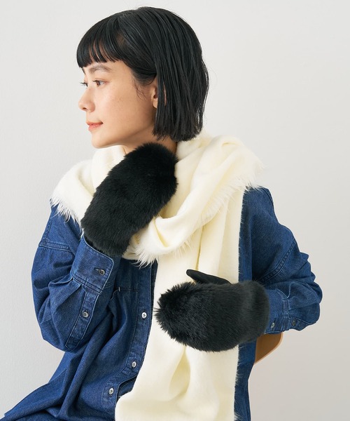 collex(コレックス)の「【福田手袋】【タッチパネル対応】ファーミトングローブ(手袋・レディース・マスタード/ブラック/グレイッシュベージュ・フリー)」の6枚目の写真