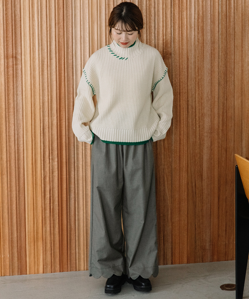 POU DOU DOU（プードゥドゥ）の「裾スカラップパンツ（その他パンツ・レディース・ブラック/グレー/ネイビー・M）」の5枚目の写真