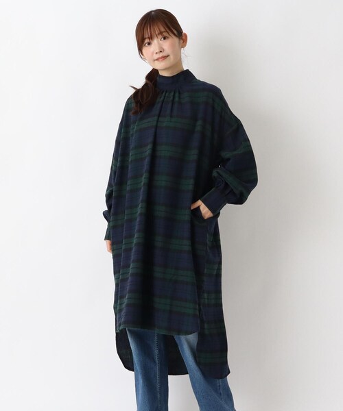 one'sterrace(ワンズテラス)の「ネル肩ギャザーワンピース(ワンピース・レディース・その他/グレー系4/グリーン系その他6・02)」の3枚目の写真
