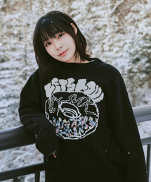 [NITTED X QWER DEMO] Let's Love Donut Round Knit BLACK