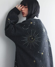 星柄刺繍ニットカーディガン