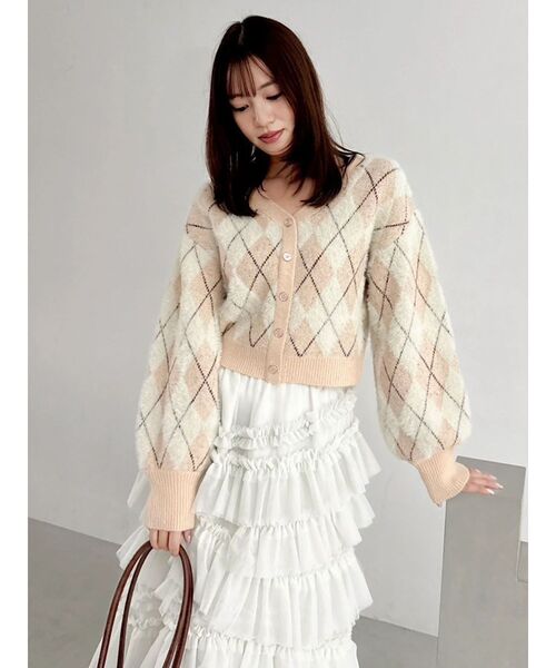 dazzlin（ダズリン）の「アーガイルオーバーニットトップス（カーディガン/ボレロ・レディース・ピンク/オレンジ/ブルー・FREE）」の8枚目の写真