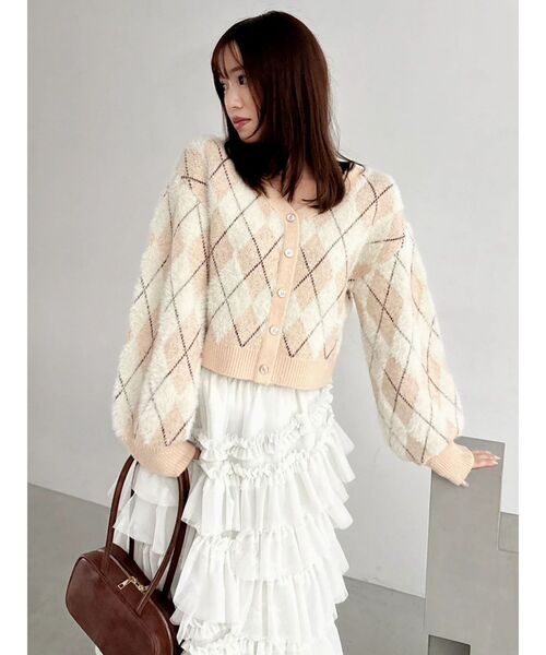 dazzlin（ダズリン）の「アーガイルオーバーニットトップス（カーディガン/ボレロ・レディース・ピンク/オレンジ/ブルー・FREE）」の9枚目の写真