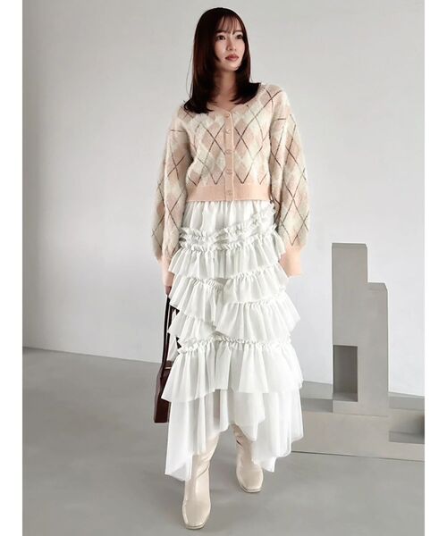 dazzlin（ダズリン）の「アーガイルオーバーニットトップス（カーディガン/ボレロ・レディース・ピンク/オレンジ/ブルー・FREE）」の10枚目の写真