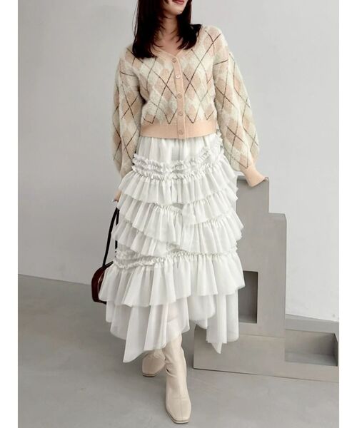 dazzlin（ダズリン）の「アーガイルオーバーニットトップス（カーディガン/ボレロ・レディース・ピンク/オレンジ/ブルー・FREE）」の13枚目の写真