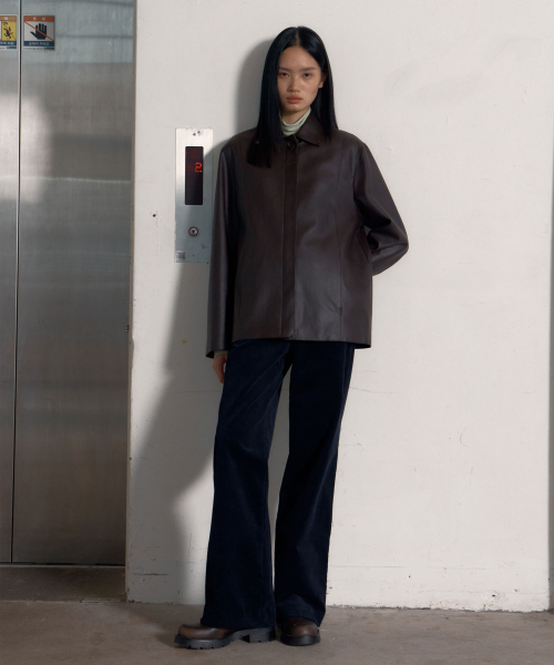 Minimal Stitch Faux Leather Jacket (Deep Brown)