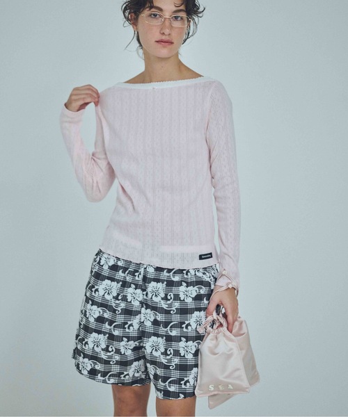 SEA(シー)の「アイレットフライス 2way ボートネックL/S TEE(Tシャツ/カットソー・レディース・ピンク/ホワイト/グレー・ONE SIZE)」の3枚目の写真