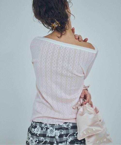 SEA(シー)の「アイレットフライス 2way ボートネックL/S TEE(Tシャツ/カットソー・レディース・ピンク/ホワイト/グレー・ONE SIZE)」の10枚目の写真