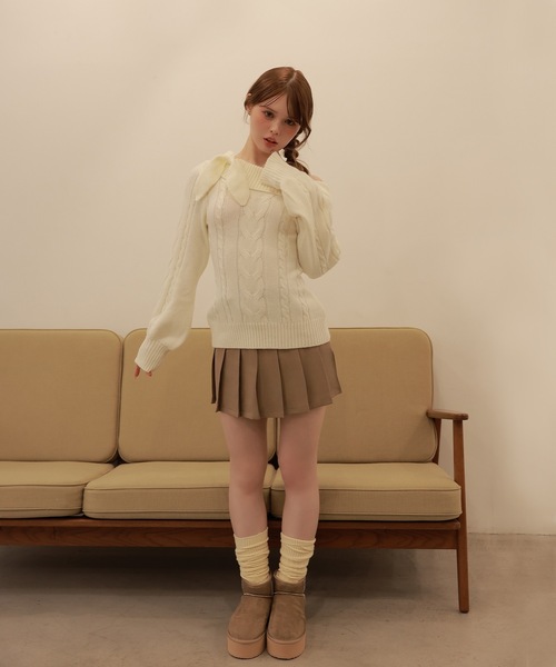 M DOLLY(エムドリー)の「ribbon cable fiora knit tops/リボンケーブルフィオラニットトップス(ニット/セーター・レディース・ベージュ/ピンク/ブラック/アイボリー/グレー・FREE)」の12枚目の写真