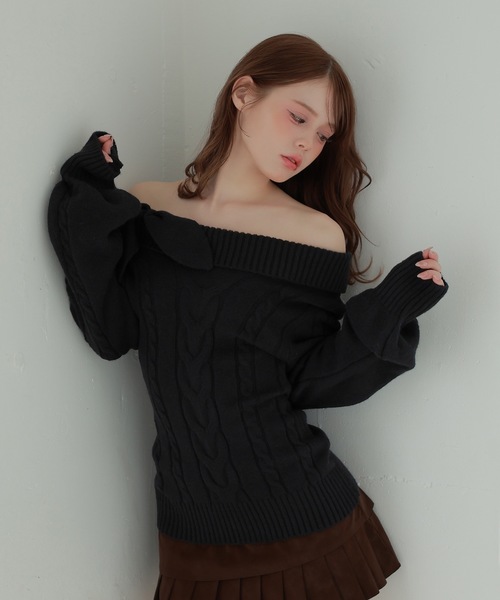 M DOLLY(エムドリー)の「ribbon cable fiora knit tops/リボンケーブルフィオラニットトップス(ニット/セーター・レディース・ベージュ/ピンク/ブラック/アイボリー/グレー・FREE)」の13枚目の写真
