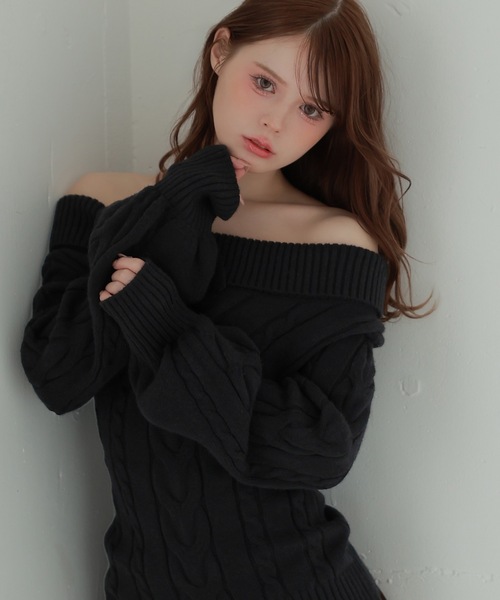 M DOLLY(エムドリー)の「ribbon cable fiora knit tops/リボンケーブルフィオラニットトップス(ニット/セーター・レディース・ベージュ/ピンク/ブラック/アイボリー/グレー・FREE)」の14枚目の写真