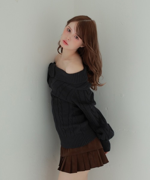 M DOLLY(エムドリー)の「ribbon cable fiora knit tops/リボンケーブルフィオラニットトップス(ニット/セーター・レディース・ベージュ/ピンク/ブラック/アイボリー/グレー・FREE)」の15枚目の写真