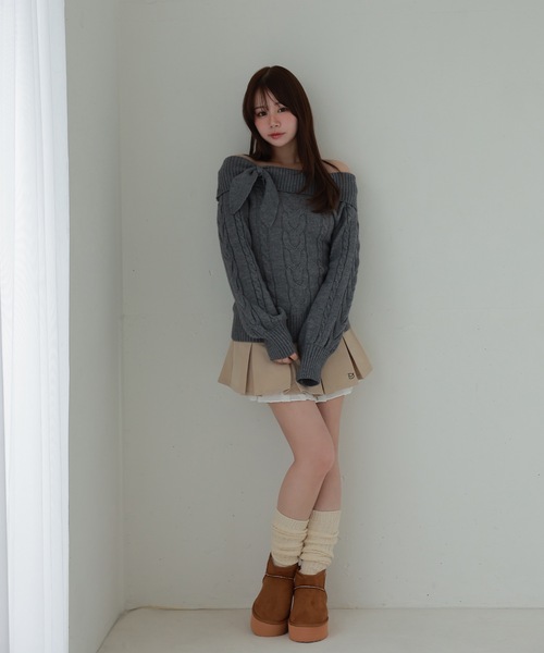 M DOLLY(エムドリー)の「ribbon cable fiora knit tops/リボンケーブルフィオラニットトップス(ニット/セーター・レディース・ベージュ/ピンク/ブラック/アイボリー/グレー・FREE)」の20枚目の写真