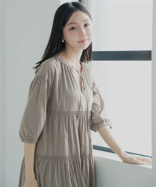 Petitjo(プッチージョ)の「小さいサイズ ティアードワンピース 低身長さん・小柄女性(ワンピース・レディース・ブラック/モカ・PL/PM/PS/PSS)」の6枚目の写真