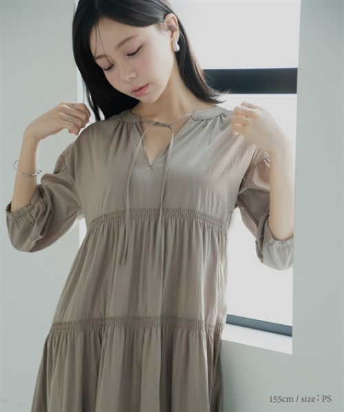 Petitjo(プッチージョ)の「小さいサイズ ティアードワンピース 低身長さん・小柄女性(ワンピース・レディース・ブラック/モカ・PL/PM/PS/PSS)」の7枚目の写真