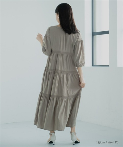 Petitjo(プッチージョ)の「小さいサイズ ティアードワンピース 低身長さん・小柄女性(ワンピース・レディース・ブラック/モカ・PL/PM/PS/PSS)」の12枚目の写真