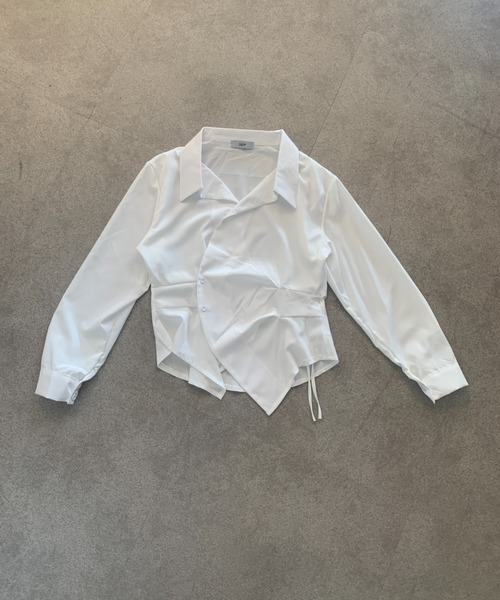 SHEPP（シープ）の「【26年春新作】カシュクールデザイン アシンメトリーヘムブラウス（シャツ/ブラウス・レディース・ブルー/ホワイト・L/M）」の10枚目の写真