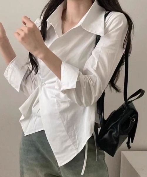 SHEPP（シープ）の「【26年春新作】カシュクールデザイン アシンメトリーヘムブラウス（シャツ/ブラウス・レディース・ブルー/ホワイト・L/M）」の15枚目の写真