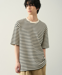 ワッフルストライプハーフニットTシャツ[ブラック]