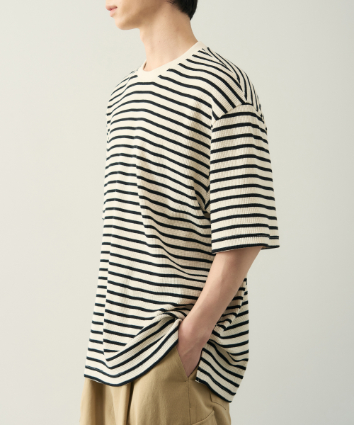 ROTEMBER（ローテンバー）の「ワッフルストライプハーフニットTシャツ[ブラック]（Tシャツ/カットソー・メンズ・その他・MEDIUM/LARGE/X-LARGE）」の2枚目の写真