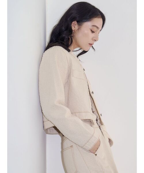新品タグ付き ツイードライクノーカラーデニムジャケット ツイードライクノーカラーデニムジャケット 【春服】【セットアップ